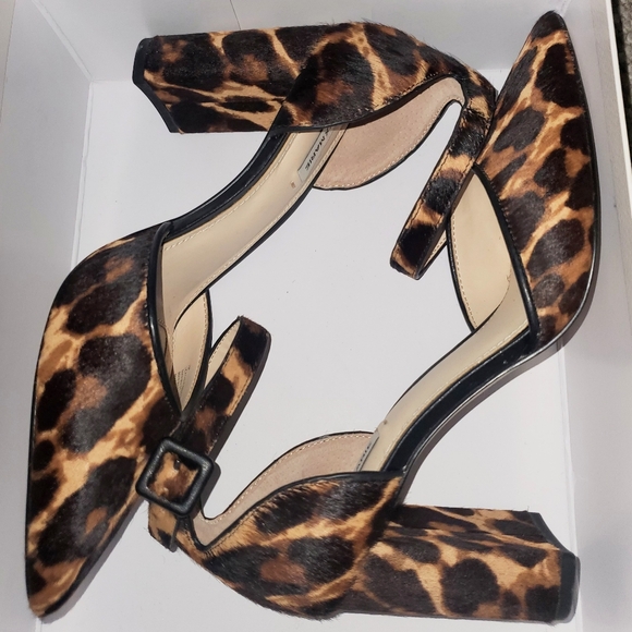 Alex Marie Leopard Ankle Strap Block Heels Leopard Print☆Real Fur - Picture 9 of 12